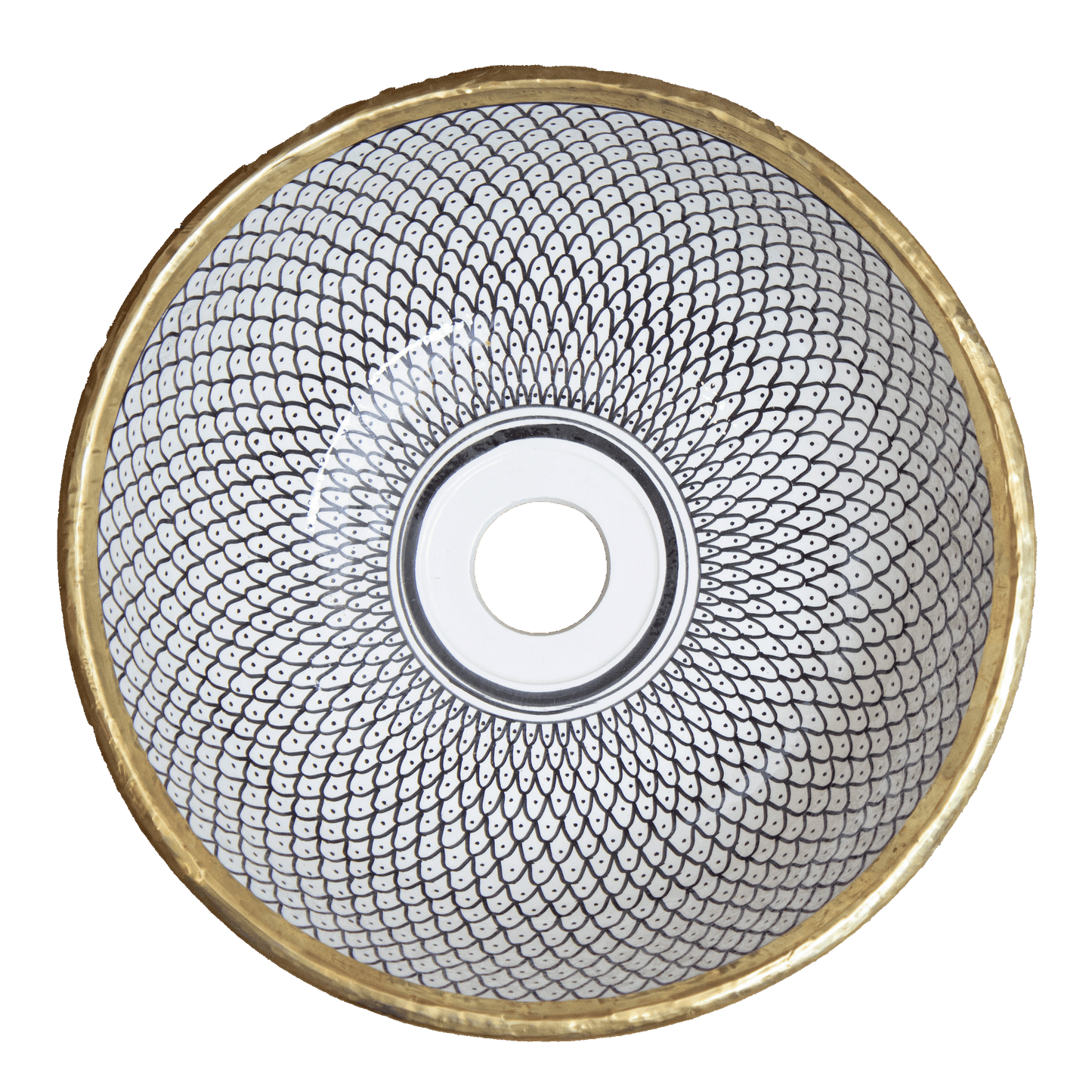 round fishscale ceramic bathroom sink top view