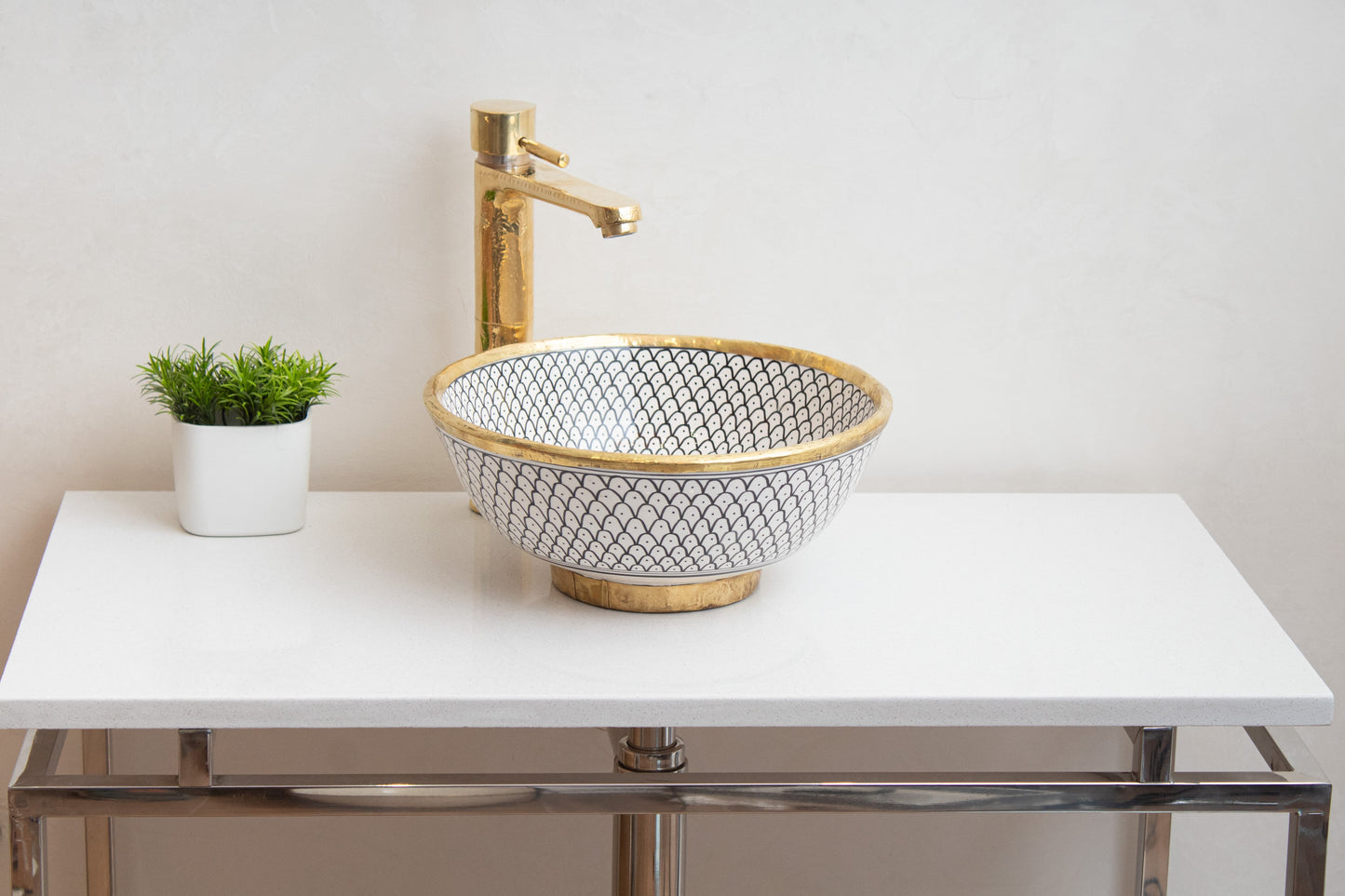 round fishscale ceramic bathroom sink on vanity