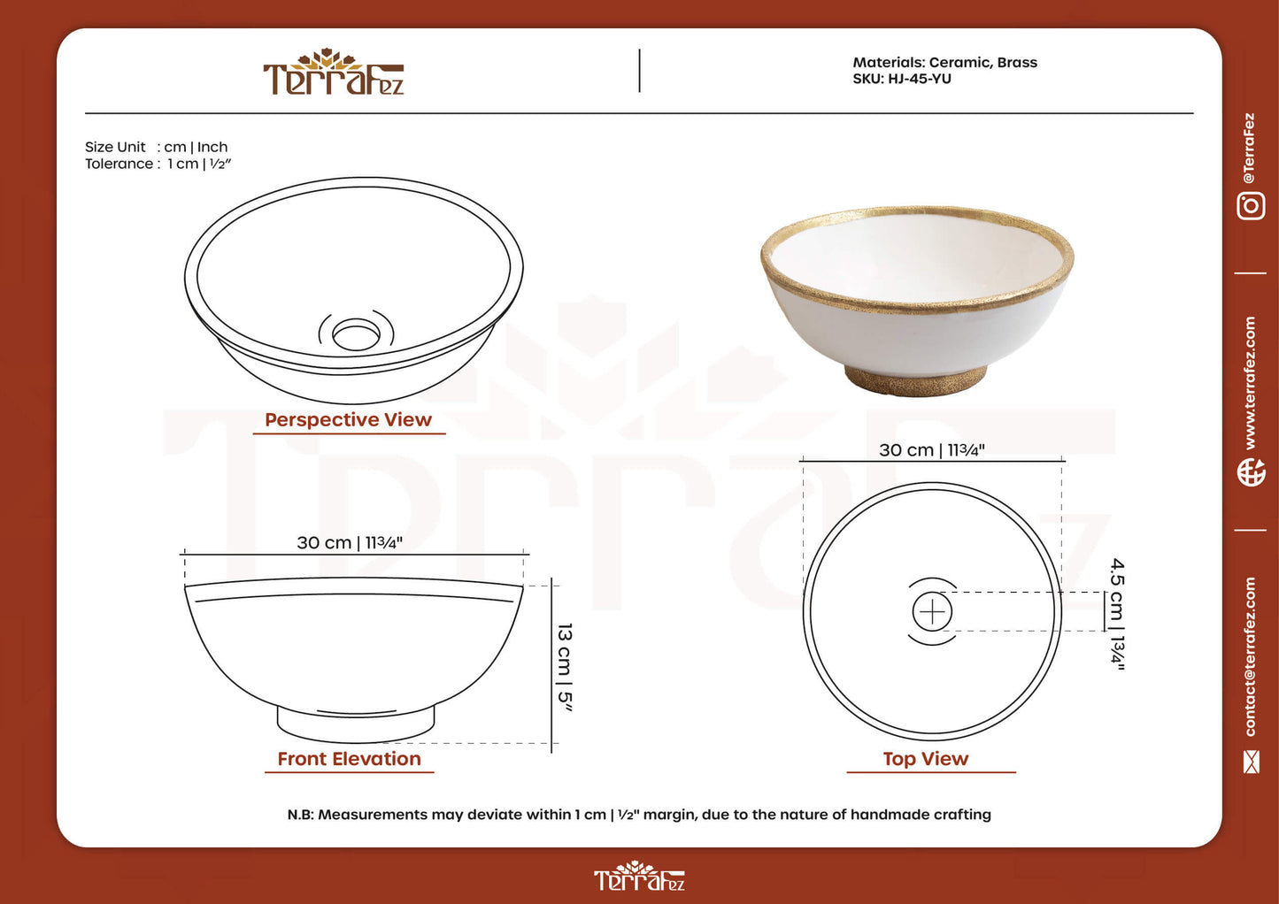 Technical drawing of handmade Moroccan vessel sink