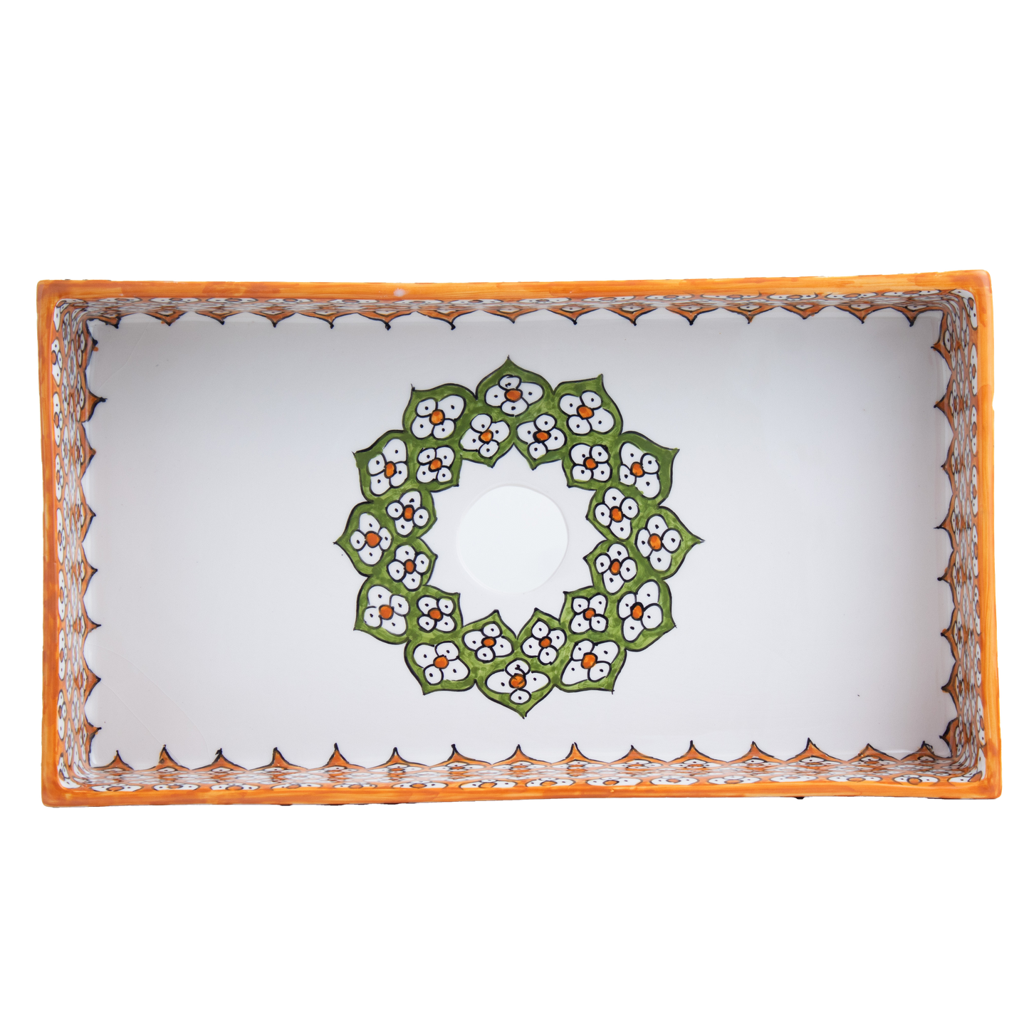 Rectangular ceramic Bathroom Sink Top View, Floral Orange Green 18" Vessel Sink | TerraFez