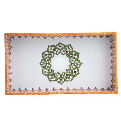 Rectangular ceramic Bathroom Sink Top View, Floral Orange Green 18" Vessel Sink | TerraFez